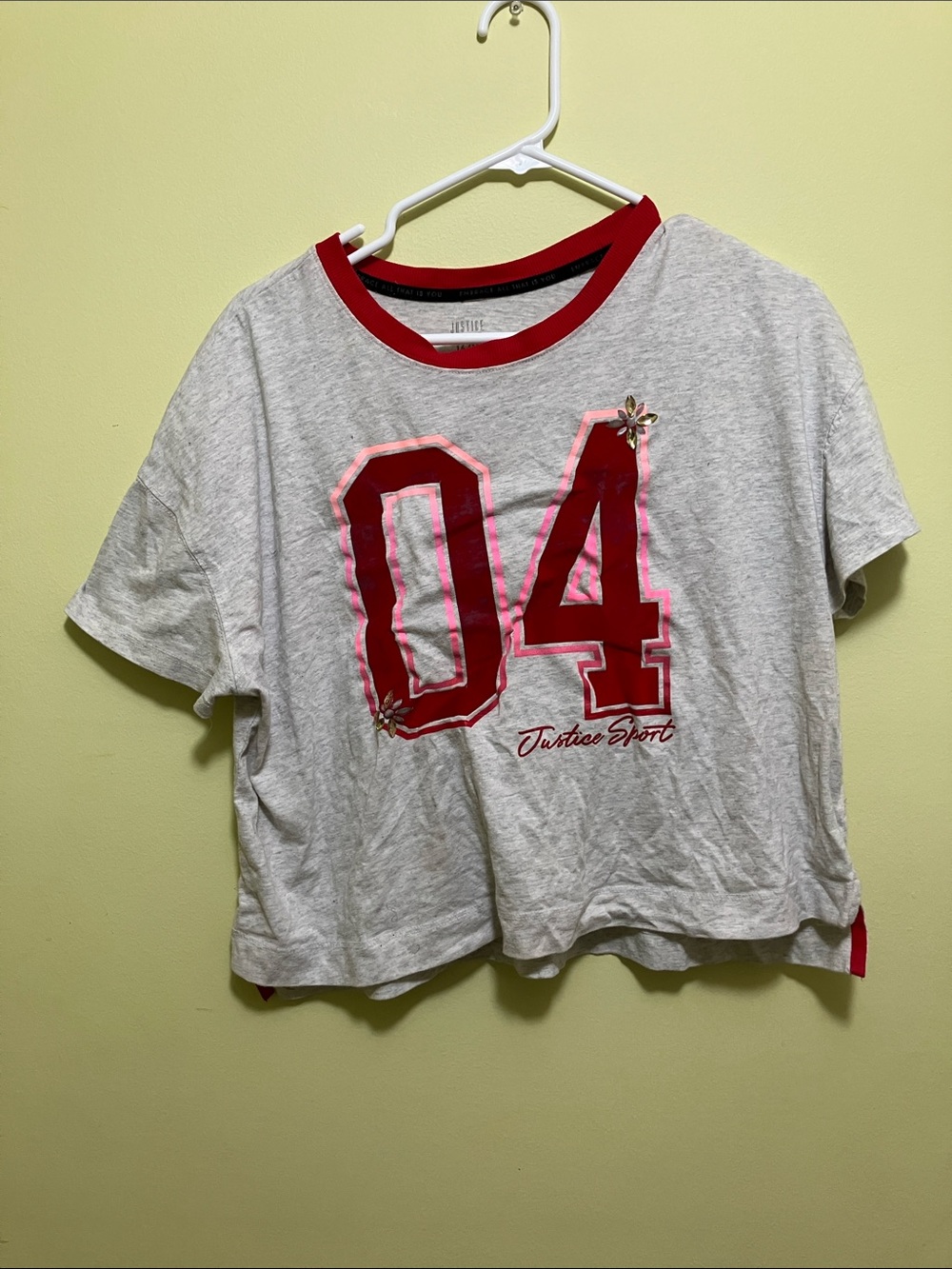 Justice Girls' Heather Gray & Red '04' Crop Tee